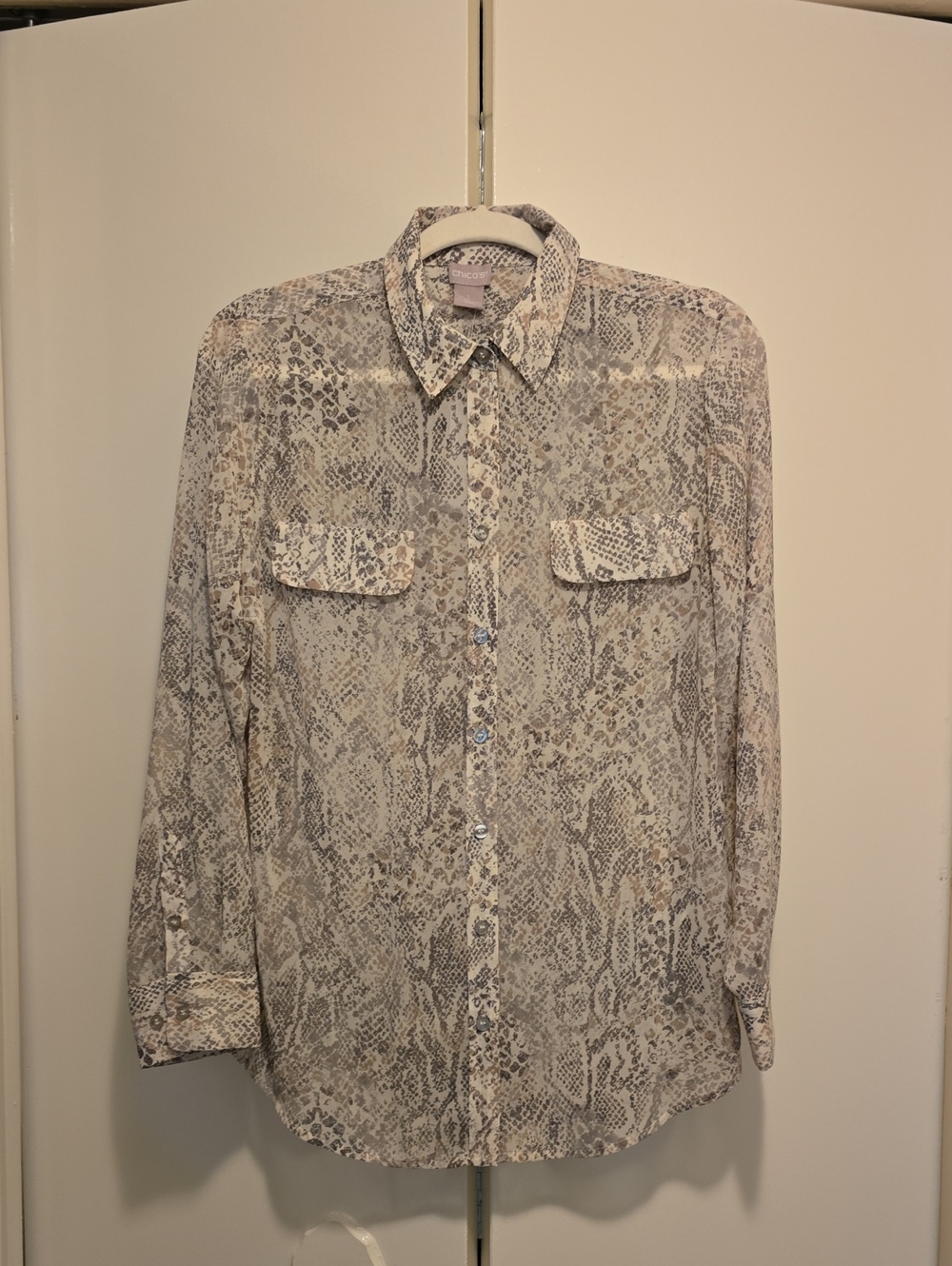 Chico's Light Gray Snake-Print Button-Down Shirt